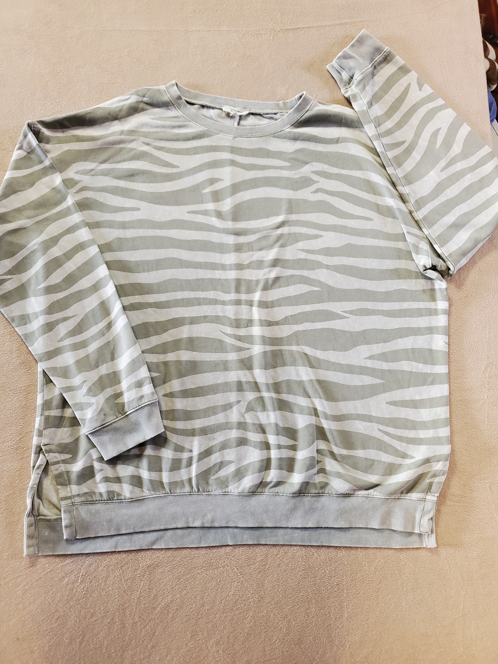 Easel Size Large Crewneck Zebra-Stripe Sweater in Sage